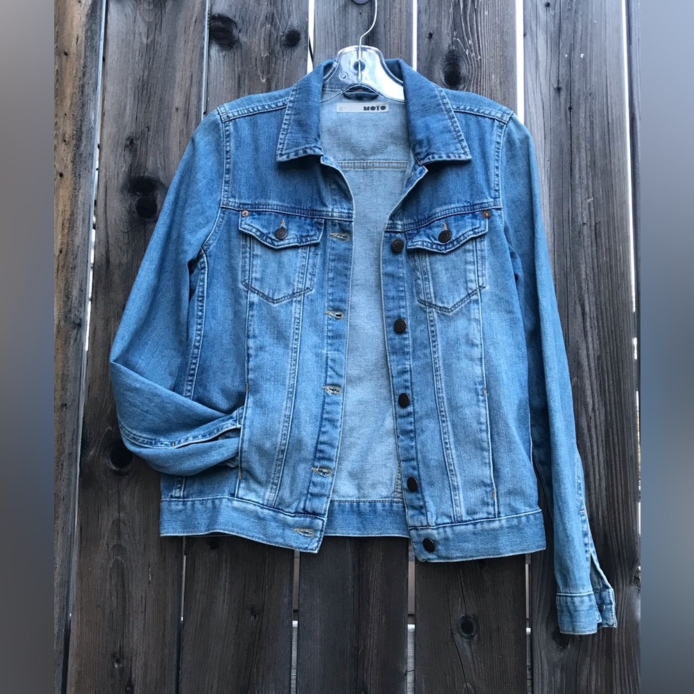 Topshop Moto Light-Medium Blue Wash Jean Jacket